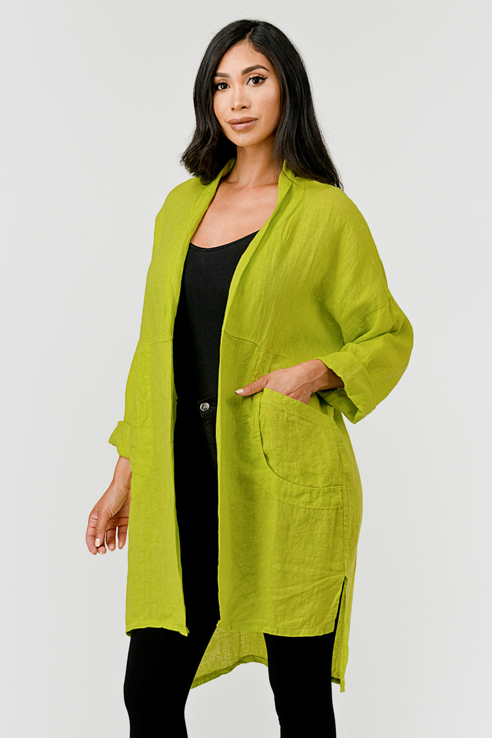 Long italian Linen Cardigan w Packets - Raw Moda