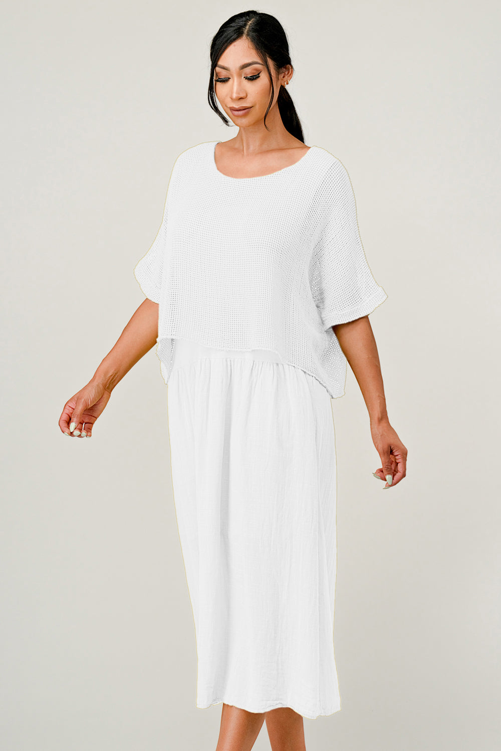 Raw Moda Italian Top Bottom Cotton Dress Dress Raw Moda One Size White