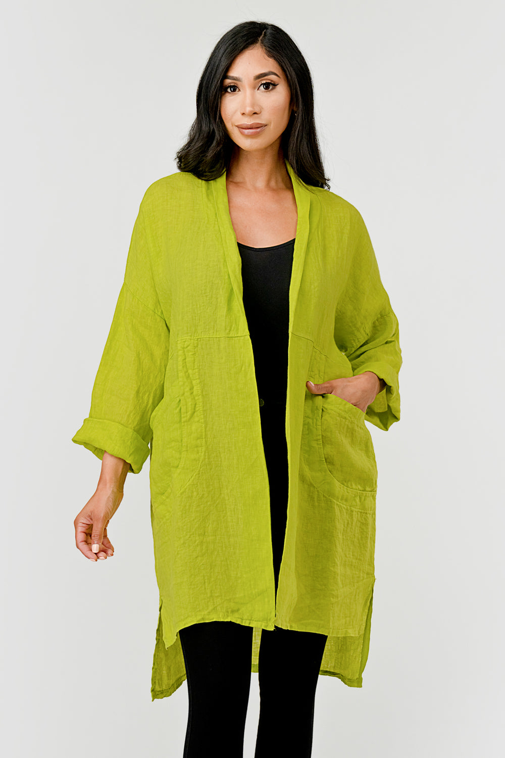 Long italian Linen Cardigan w Packets - Raw Moda