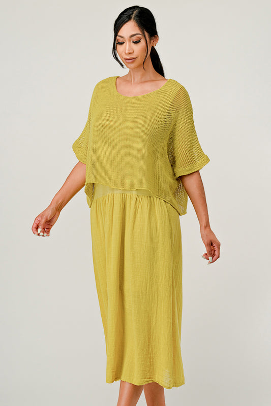 Raw Moda Italian Top Bottom Cotton Dress Dress Raw Moda One Size Mustard