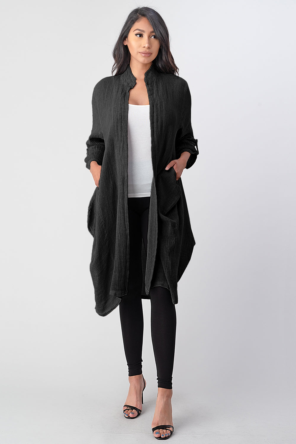 Long italian Linen Jacket With Back Belt - Raw Moda