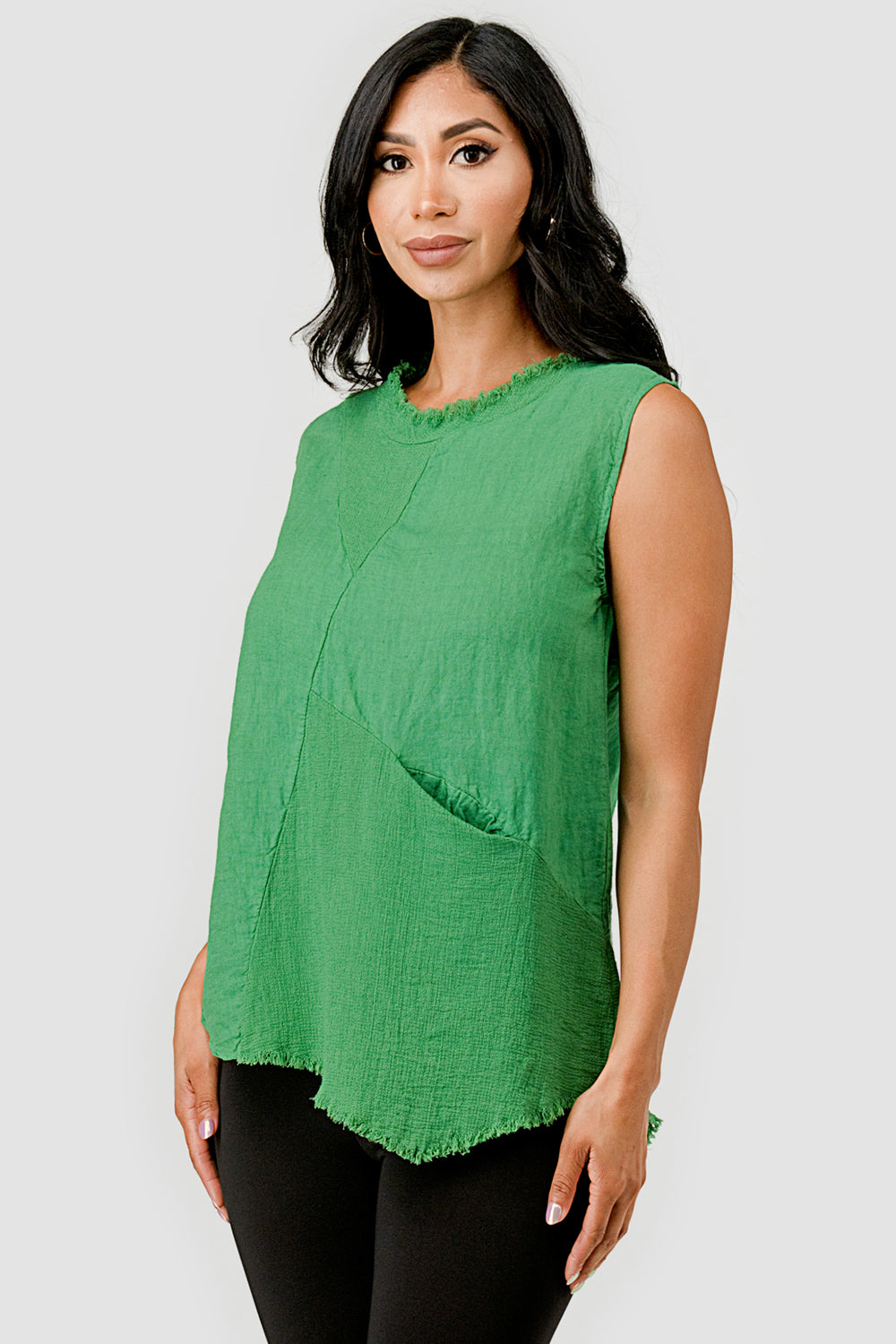 Linen Cotton Sleeveless Linen Top - Raw Moda
