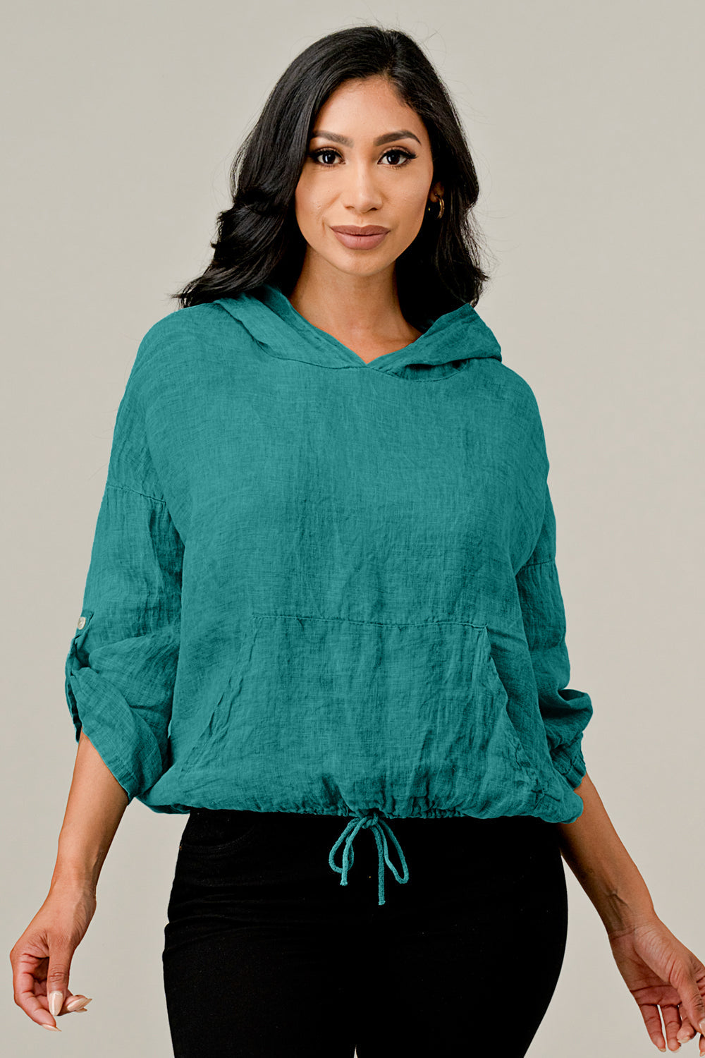 Italian Linen Blouse With Hoodie