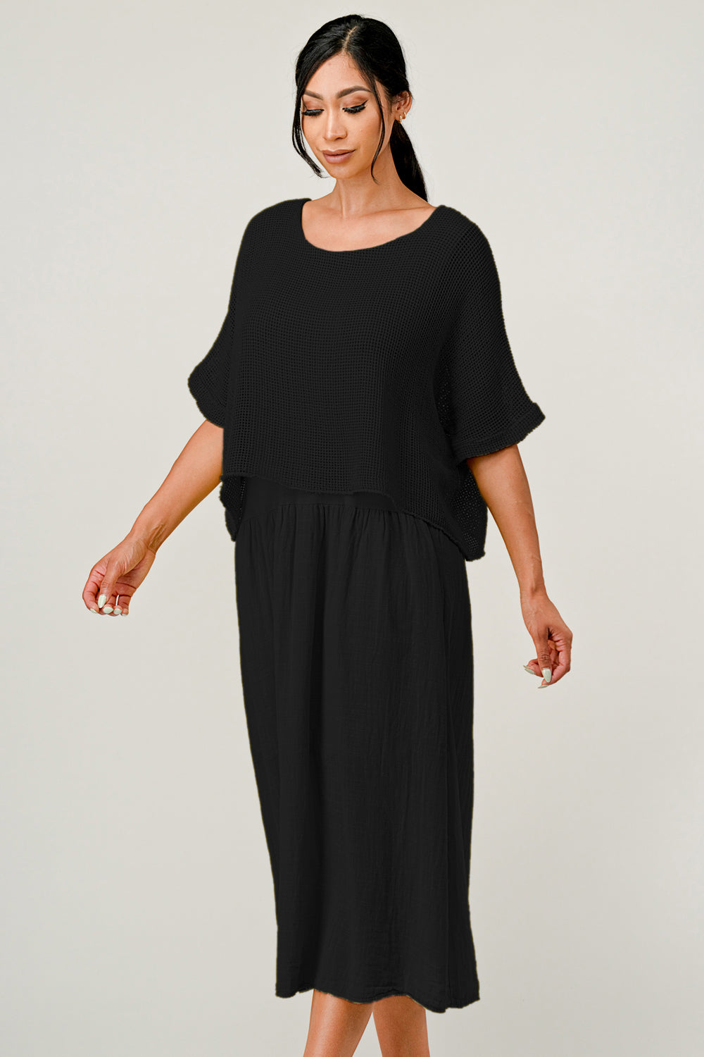 Raw Moda Italian Top Bottom Cotton Dress Dress Raw Moda One Size Black