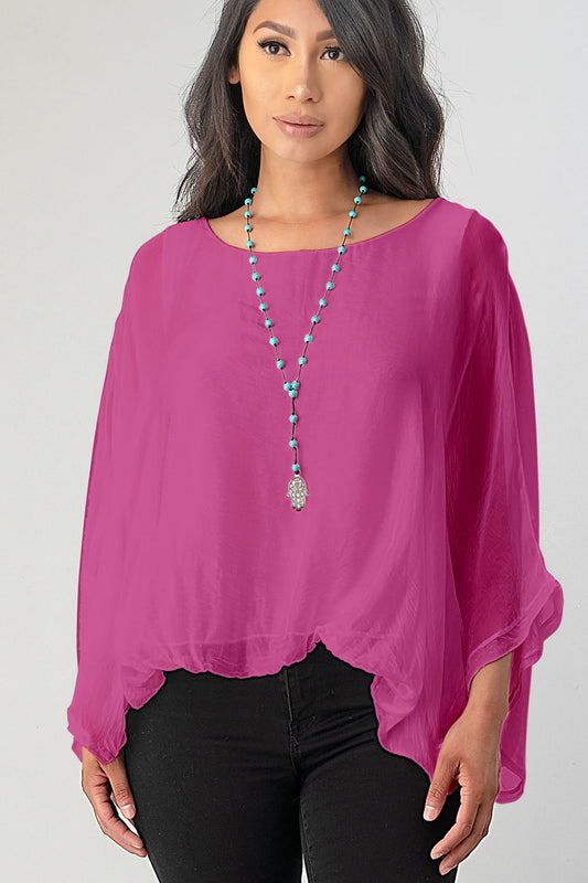 Raw Moda Emilia Silk Italian Elastic Top Top Raw Moda One Size Pink