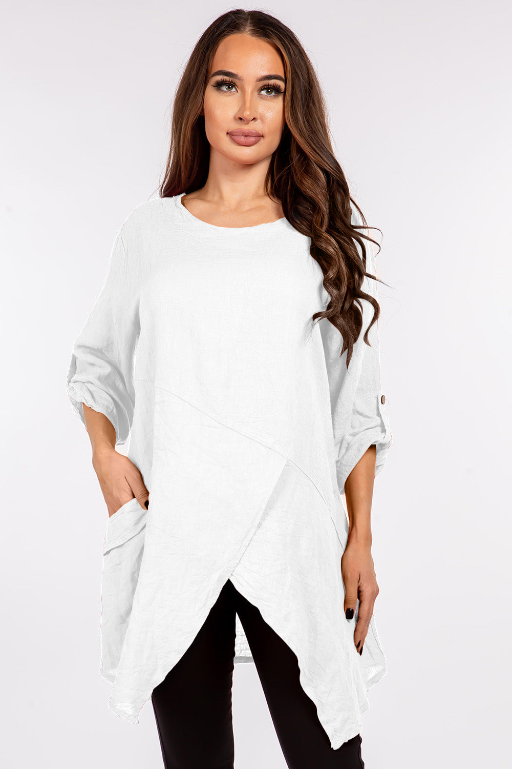 Raw Moda Asymmetric Single Pocket Linen Tunic - Raw Moda