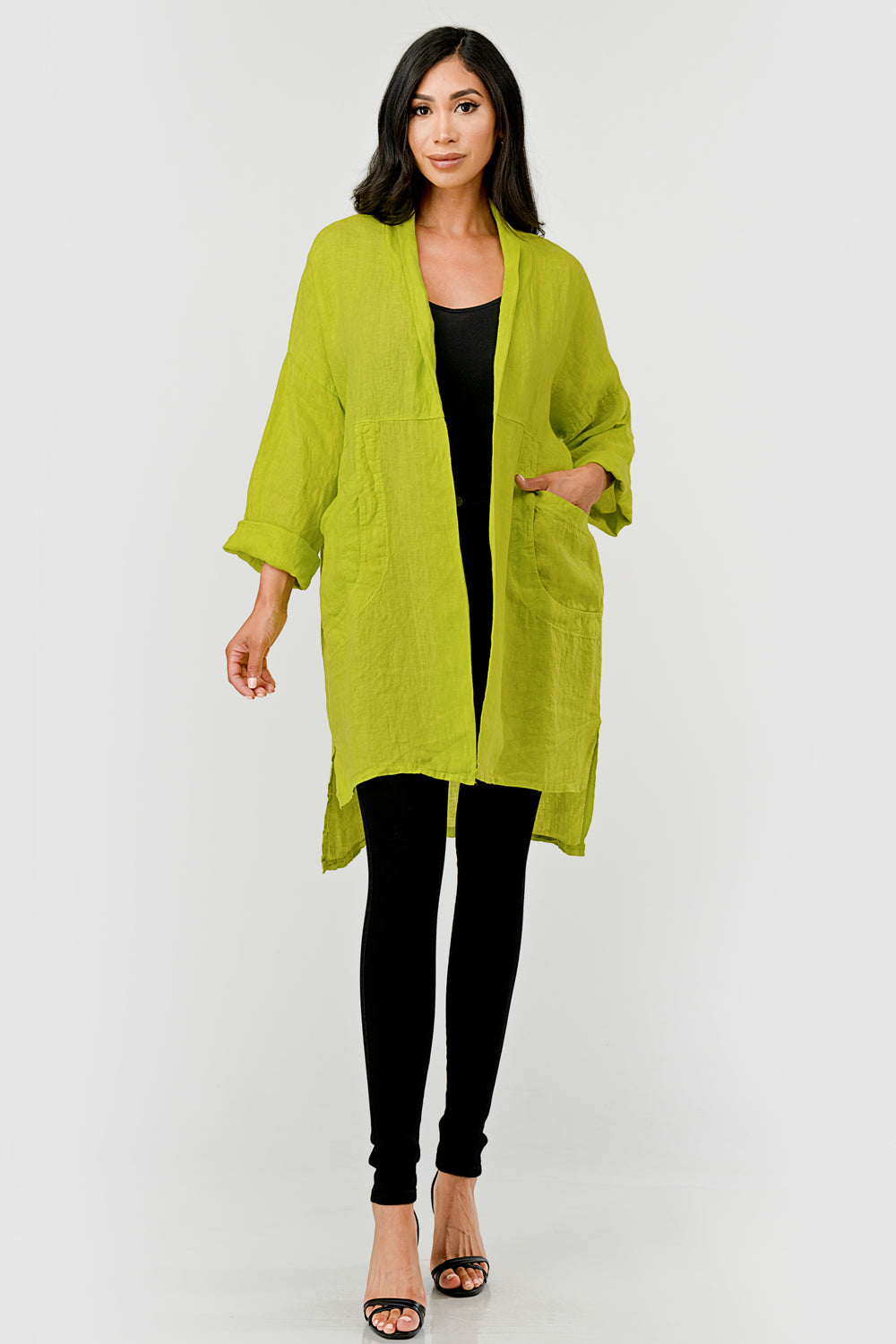 Long italian Linen Cardigan w Packets - Raw Moda