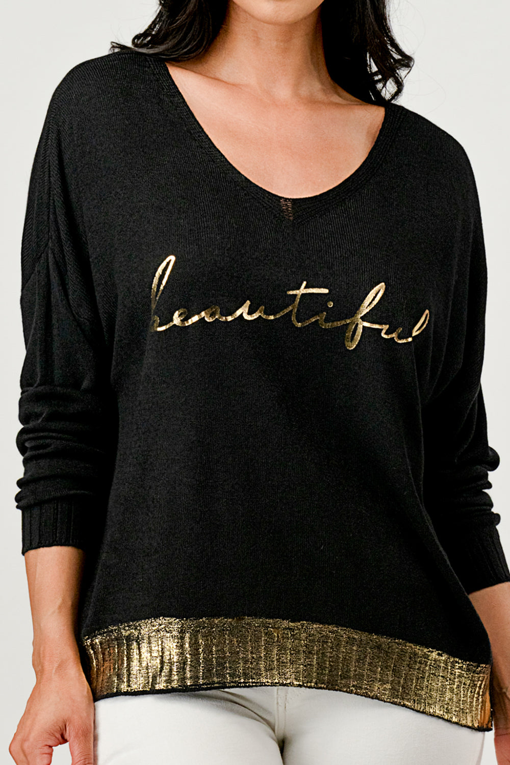 V Neck Beautiful Modal Sweater Top Raw Moda