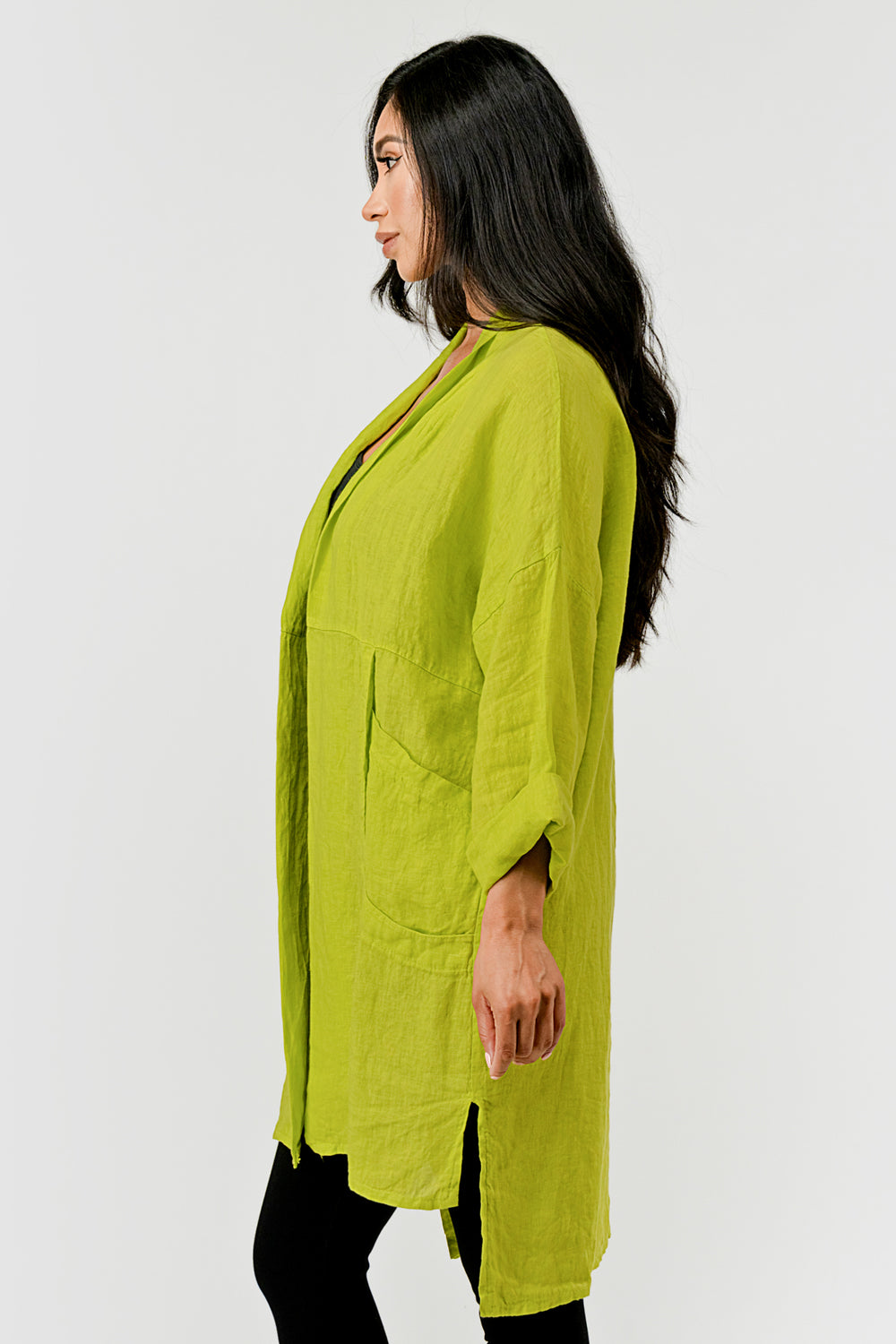 Long italian Linen Cardigan w Packets - Raw Moda