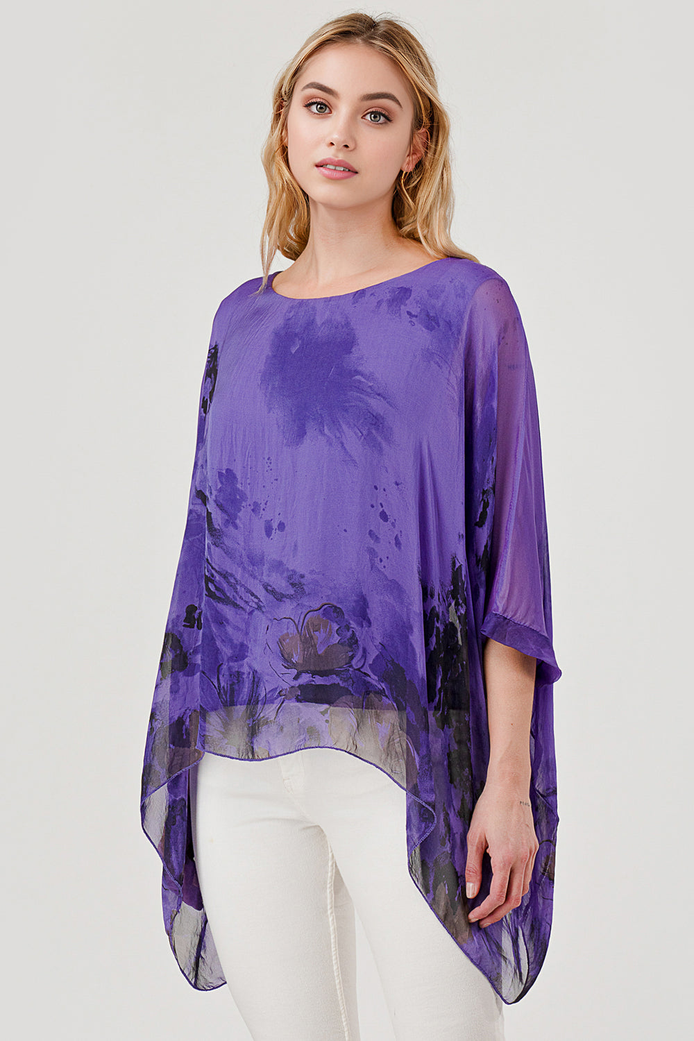 Italian Floral Raw Moda Silk Top