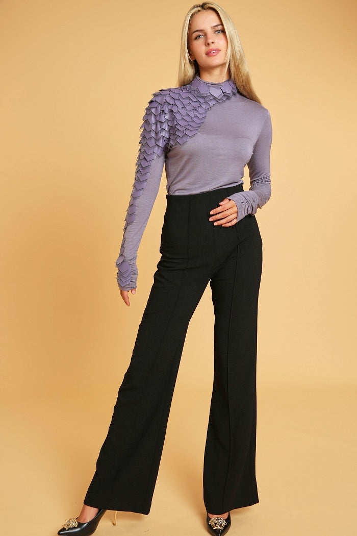 Leather Patch Shoulder Raw Moda Long Sleeves Top Top Raw Moda Medium Lavender