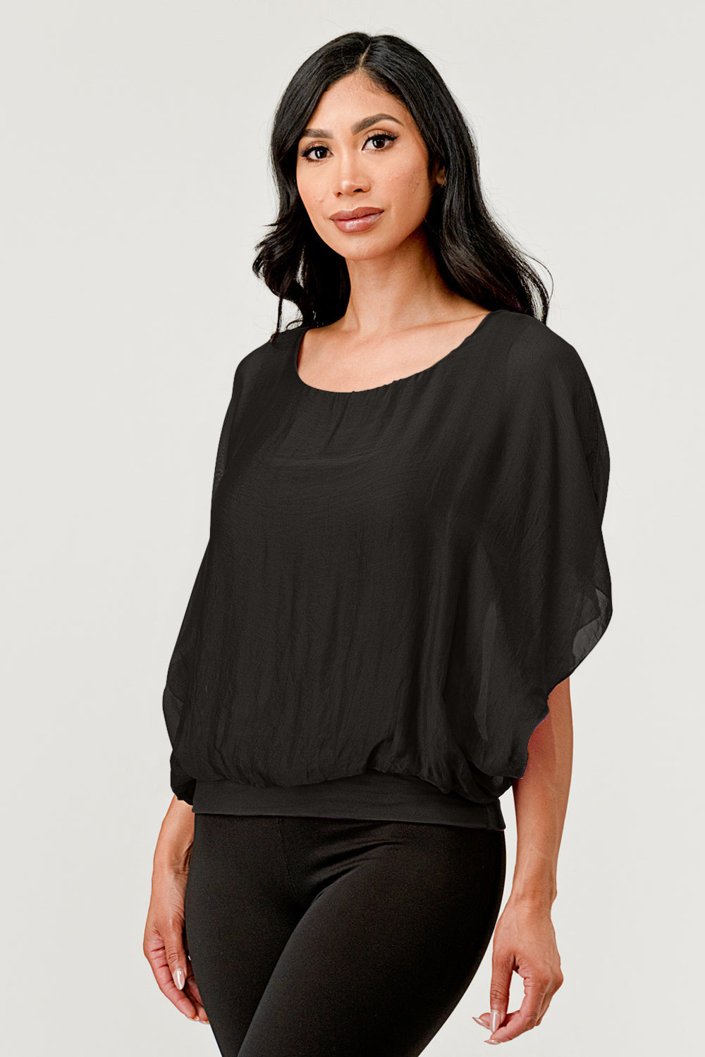 Solid Silk Banded Bottom Top