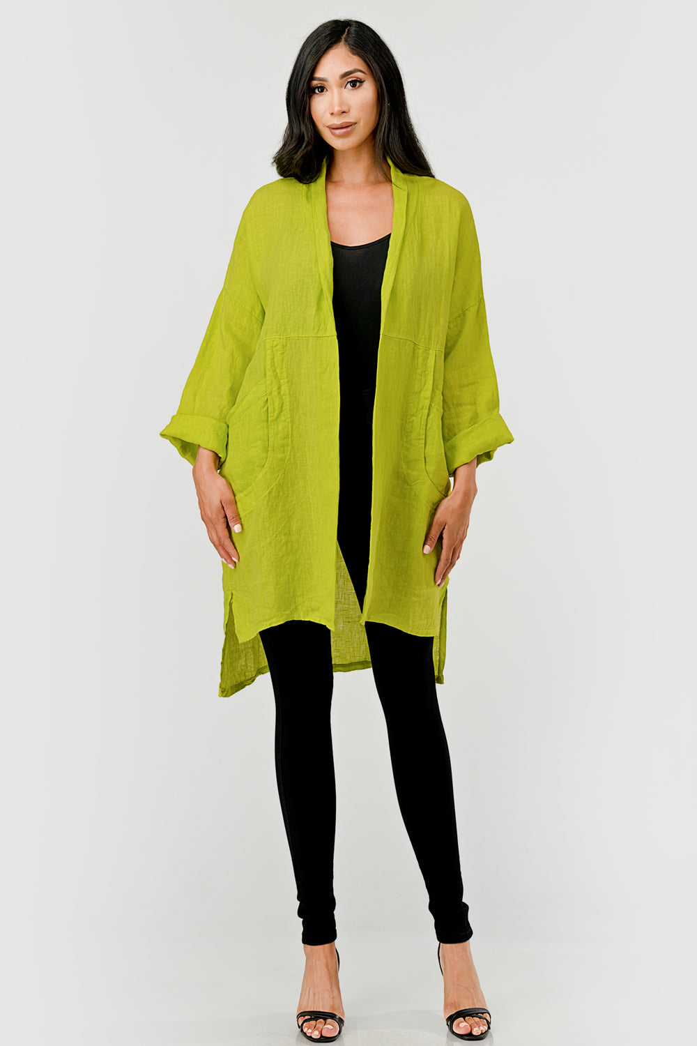 Long italian Linen Cardigan w Packets - Raw Moda