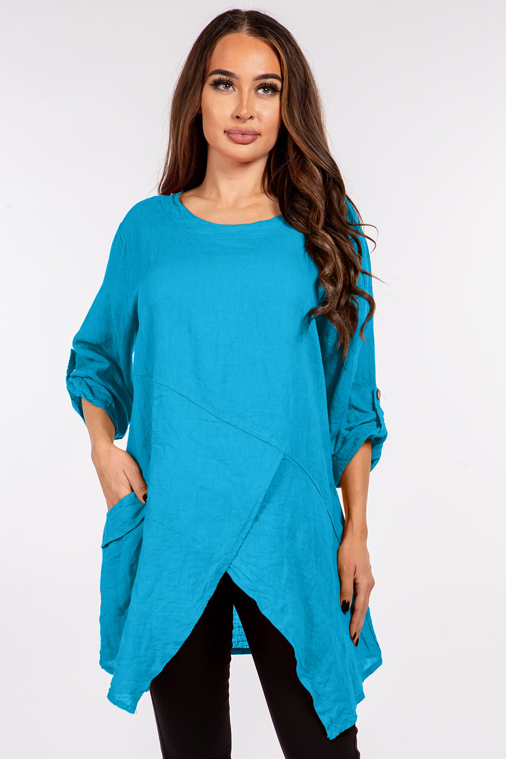 Raw Moda Asymmetric Single Pocket Linen Tunic - Raw Moda
