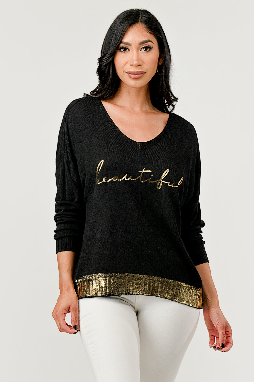 V Neck Beautiful Modal Sweater Top Raw Moda