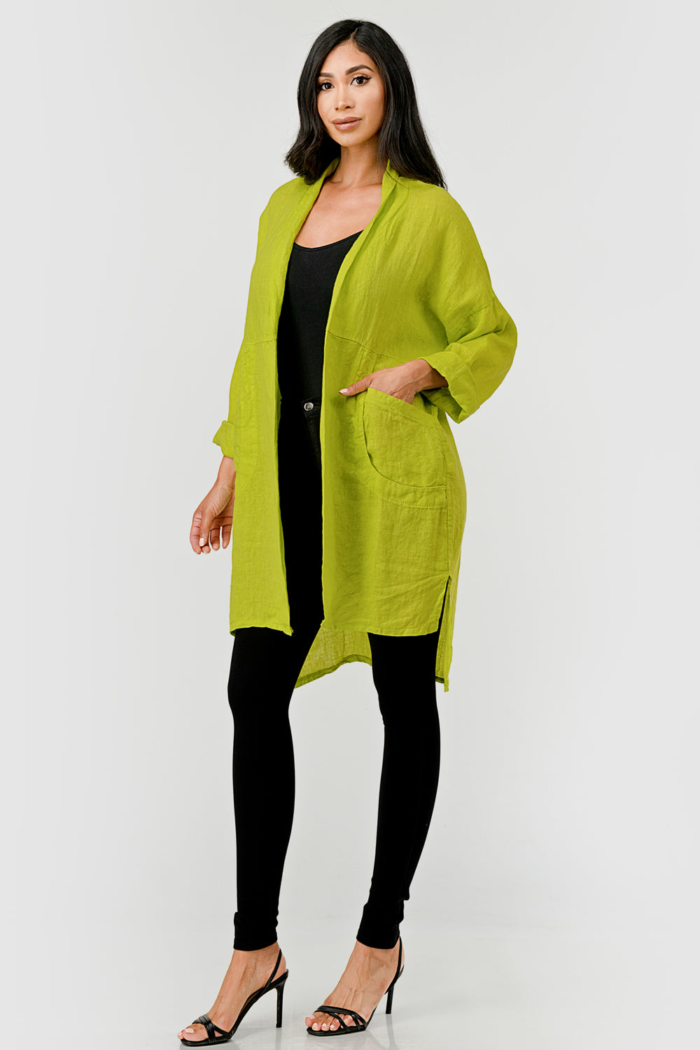 Long italian Linen Cardigan w Packets - Raw Moda