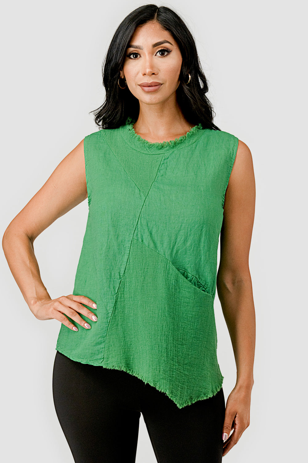 Linen Cotton Sleeveless Linen Top - Raw Moda