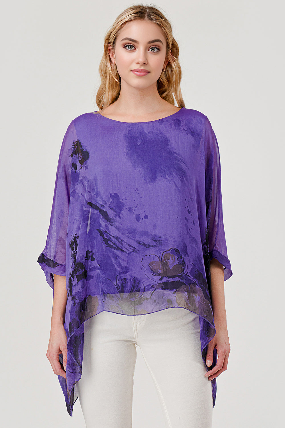 Italian Floral Raw Moda Silk Top
