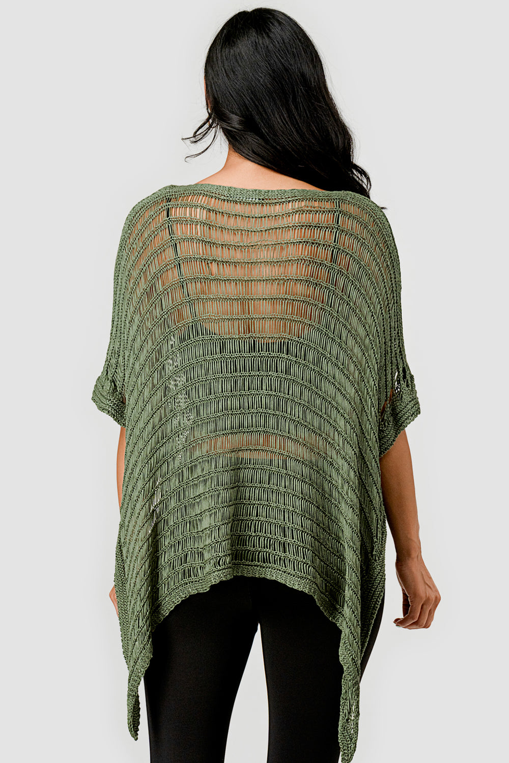 Back view showing crochet detailing and flowy layers