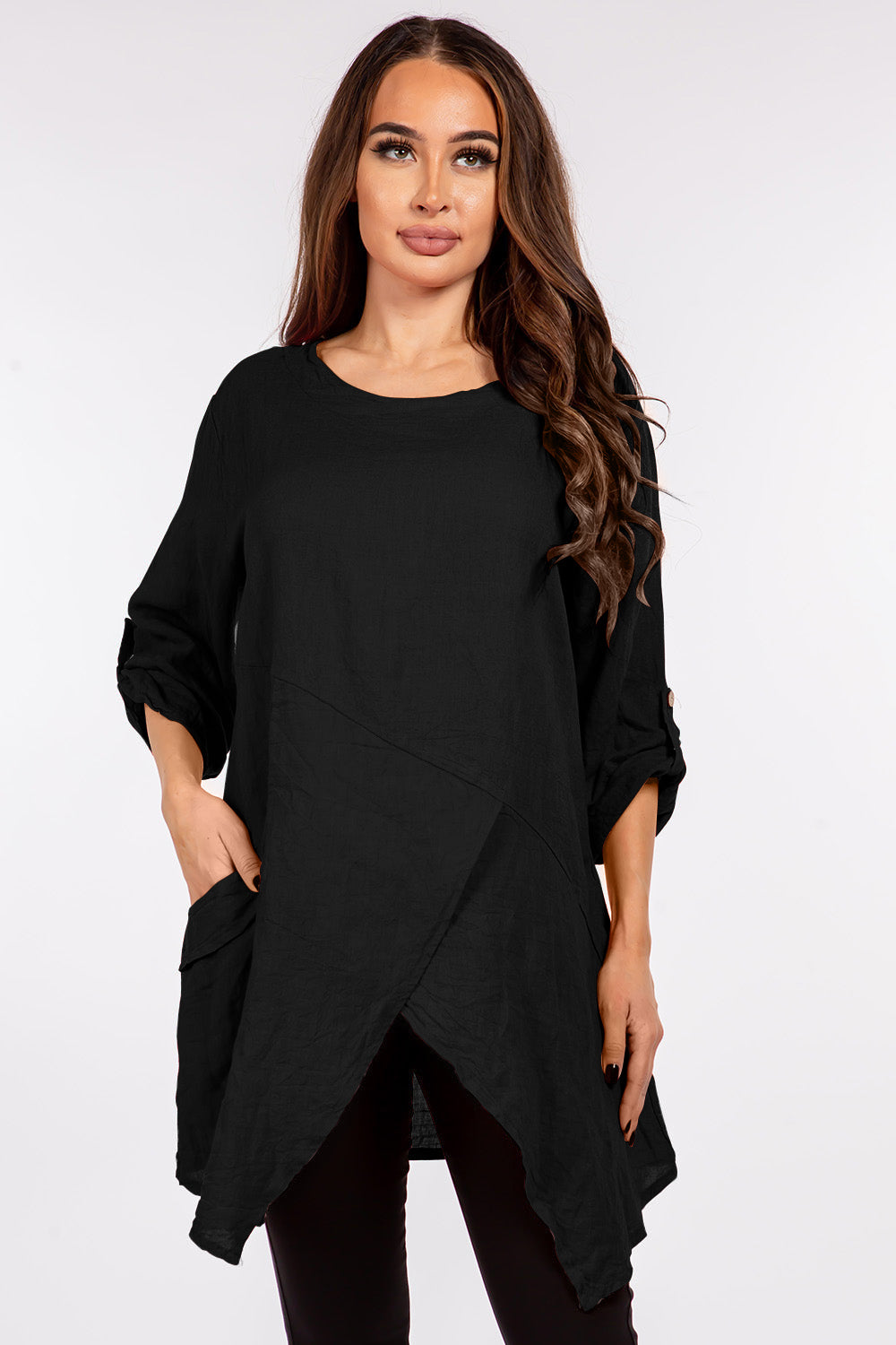 Raw Moda Asymmetric Single Pocket Linen Tunic - Raw Moda