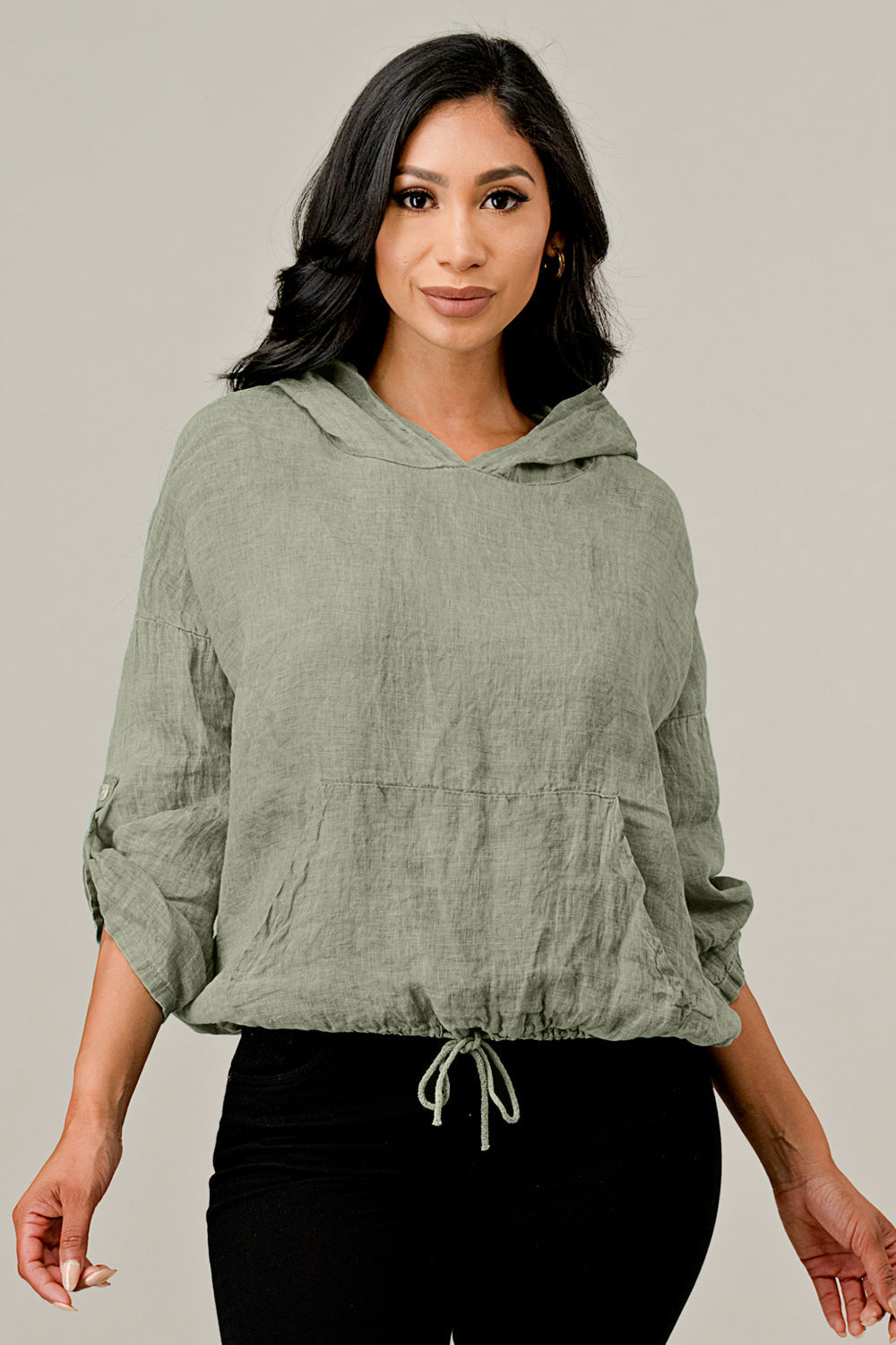 Italian Linen Blouse With Hoodie