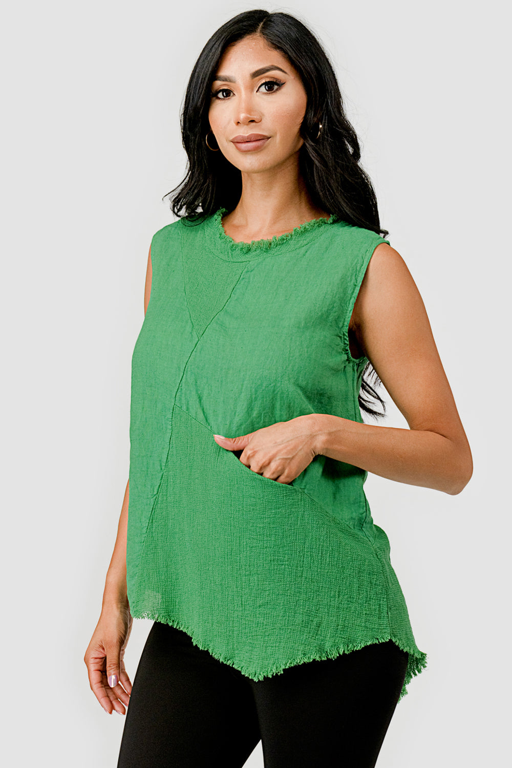 Linen Cotton Sleeveless Linen Top - Raw Moda
