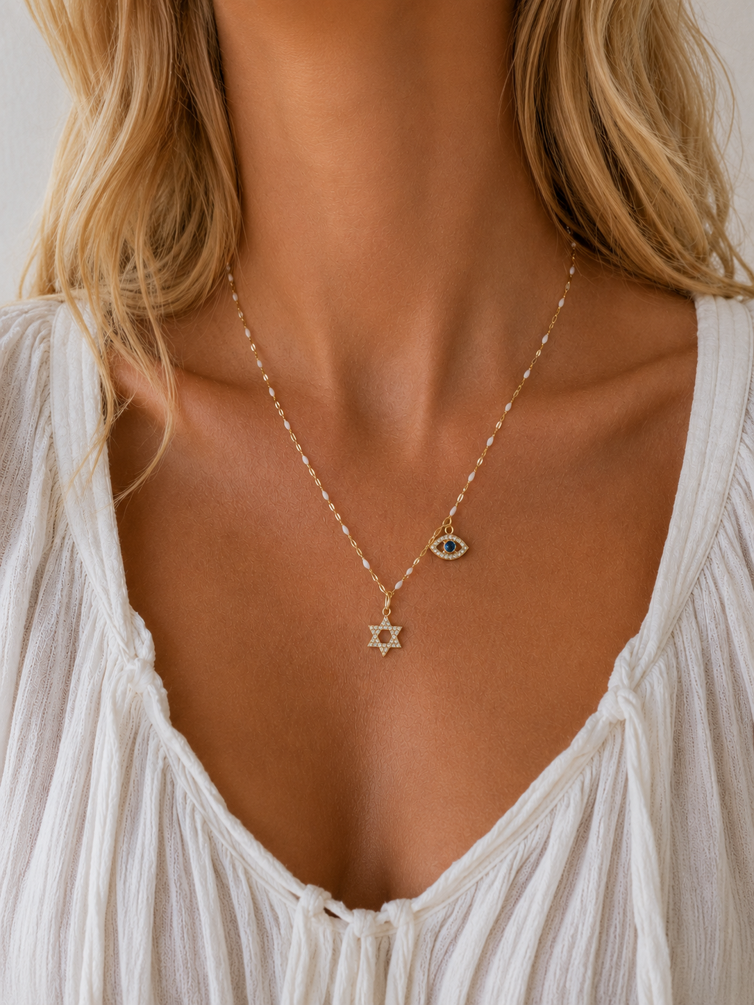 Star David with Evil Eye Charm Necklace