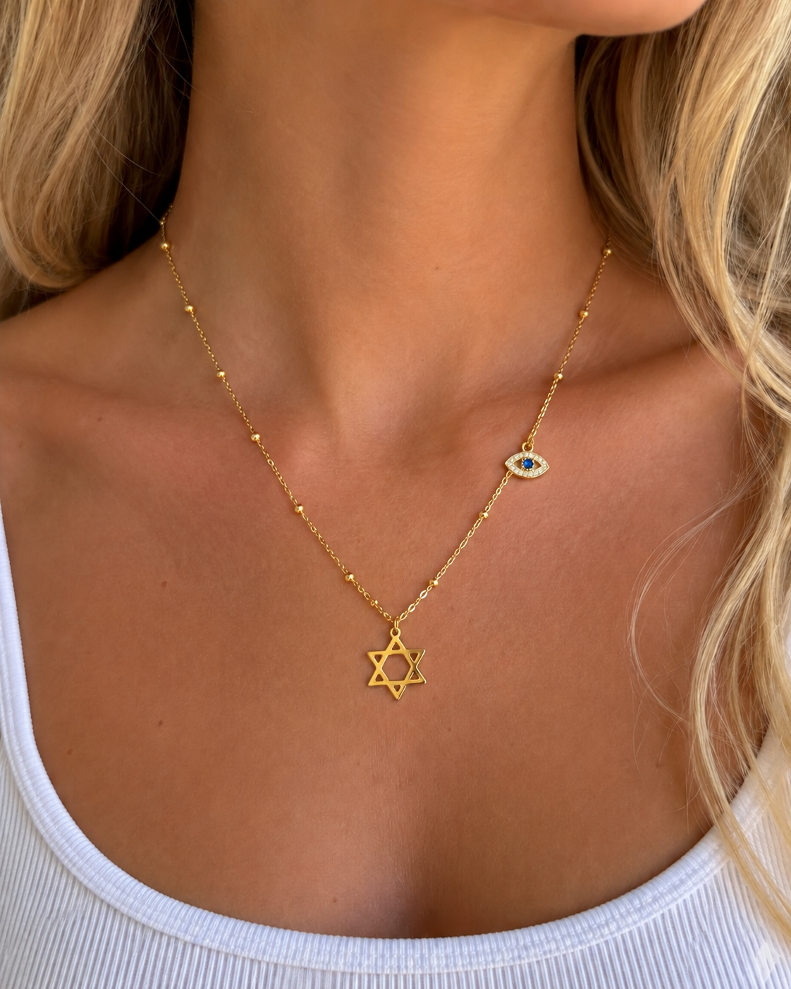 Star David Classic with Evil Eye Charm Necklace