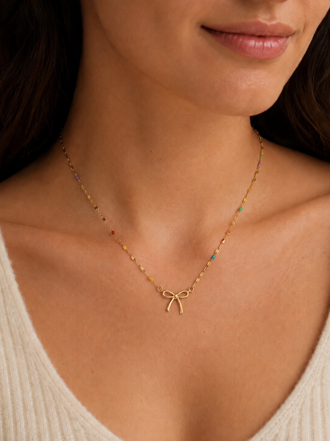 Bow Side Hang Colorful Chain Necklace