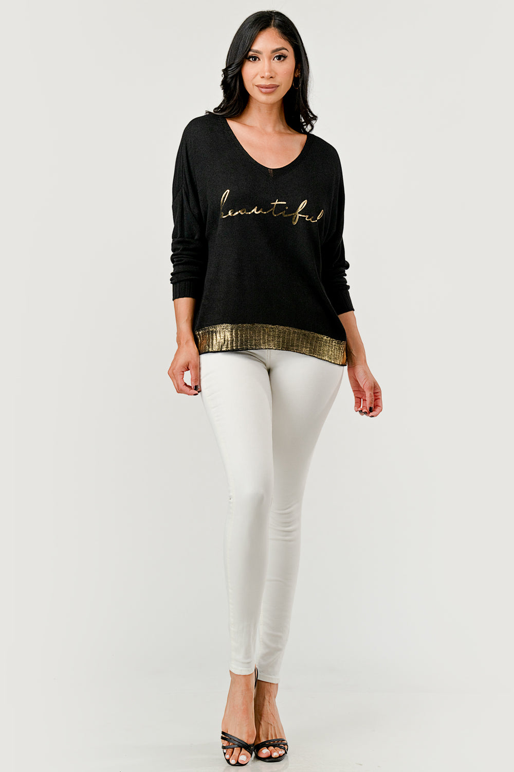 V Neck Beautiful Modal Sweater Top Raw Moda