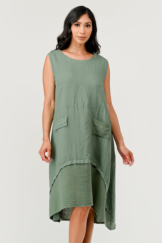 Sleeveless Minoo Linen Dress Raw Moda