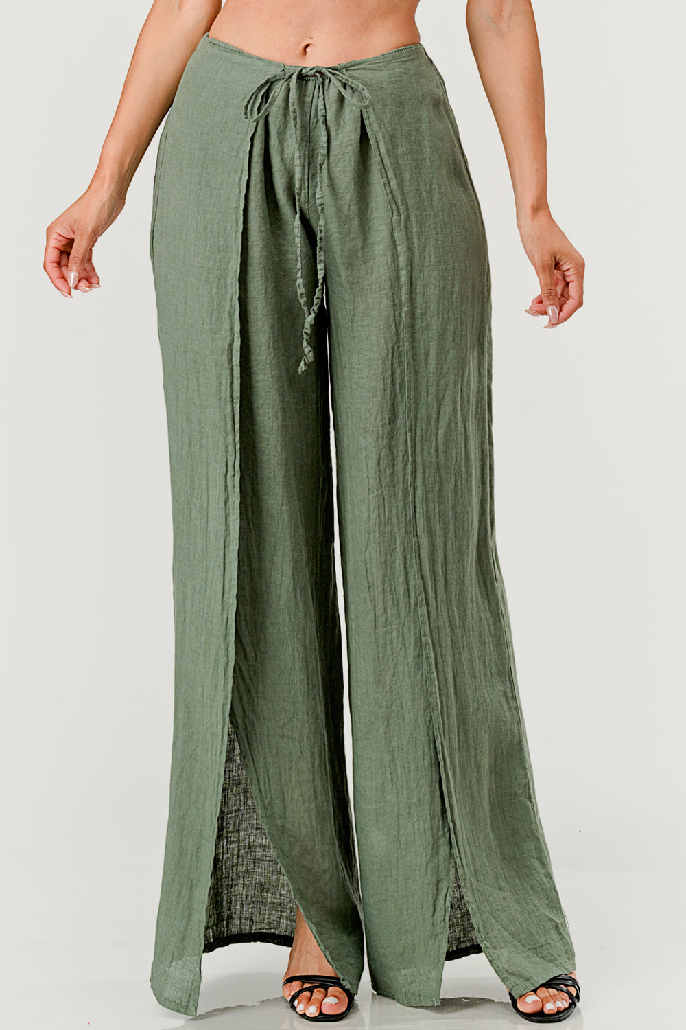 Monika Side Layered Linen Pants Bottom Raw Moda