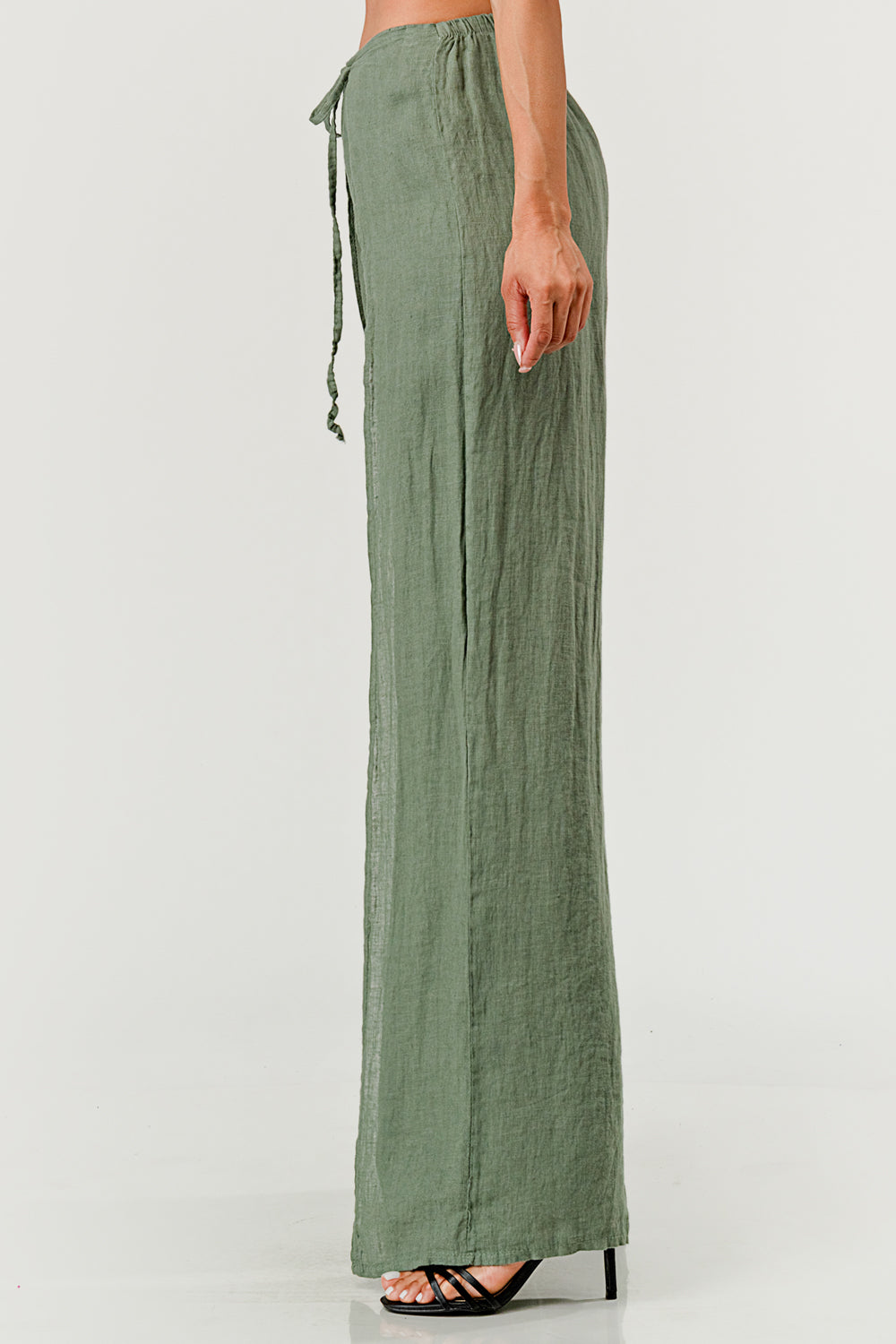 Monika Side Layered Linen Pants Bottom Raw Moda