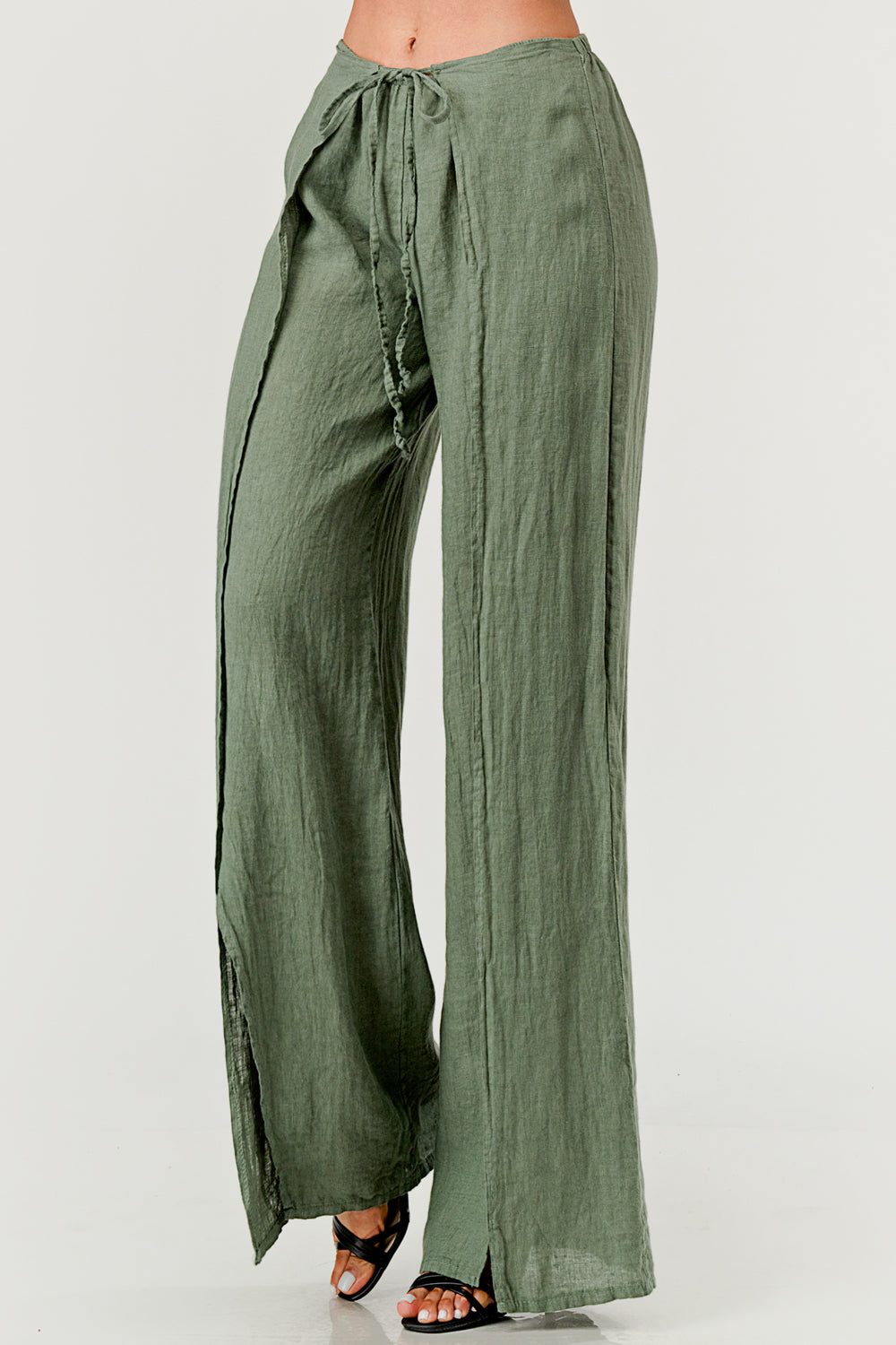 Monika Side Layered Linen Pants Bottom Raw Moda