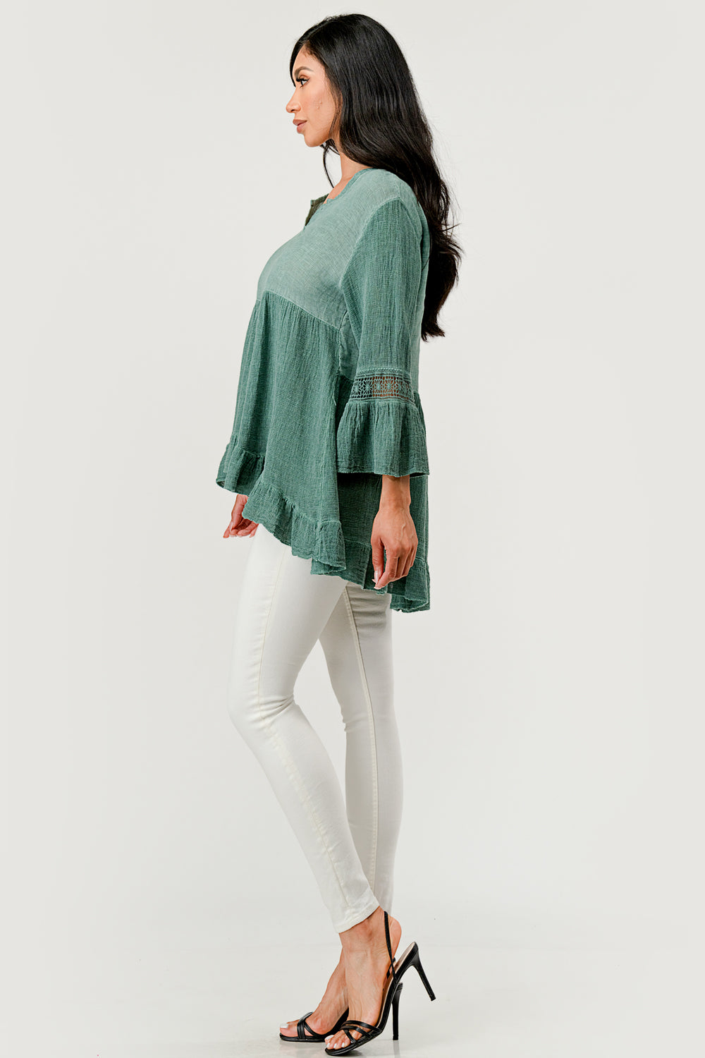 Raw Moda Lace Sleeves Linen Cotton Top Top Raw Moda
