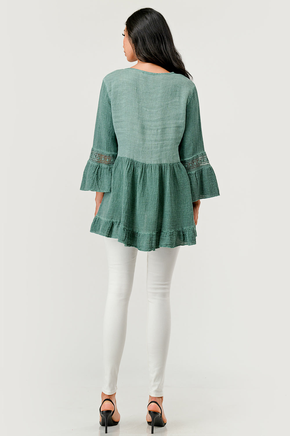 Raw Moda Lace Sleeves Linen Cotton Top Top Raw Moda