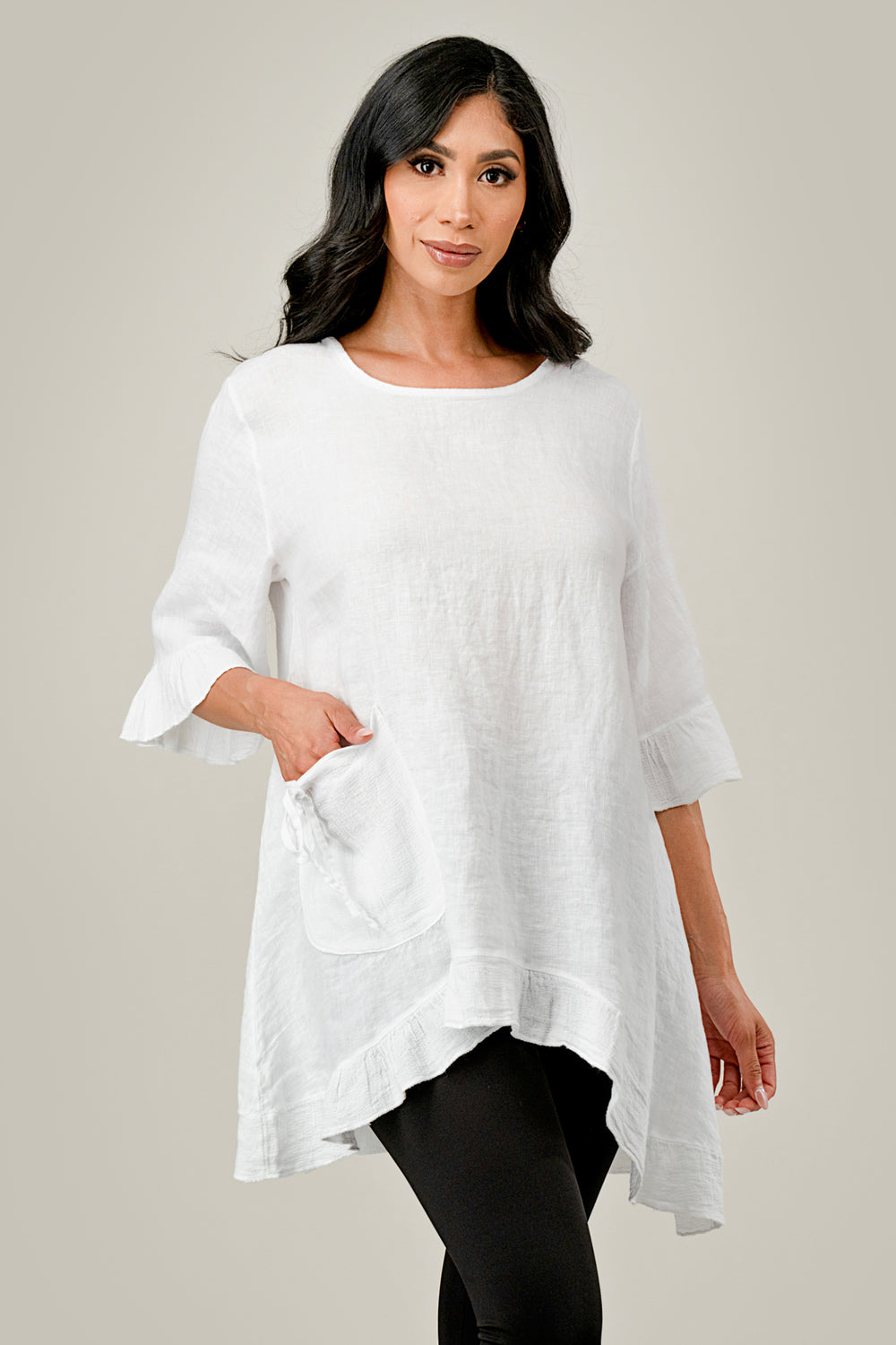Raw Moda Single Pocket Linen tunic Top Raw Moda One Size White