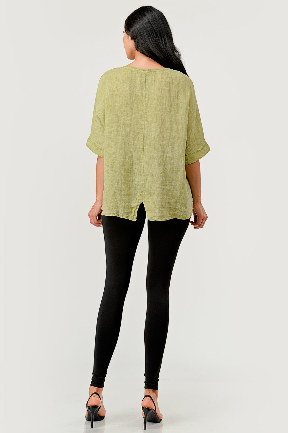 V Back Italian Linen Top W Pocket Top Raw Moda