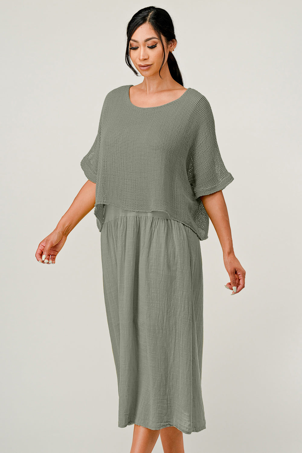 Raw Moda Italian Top Bottom Cotton Dress Dress Raw Moda One Size Olive