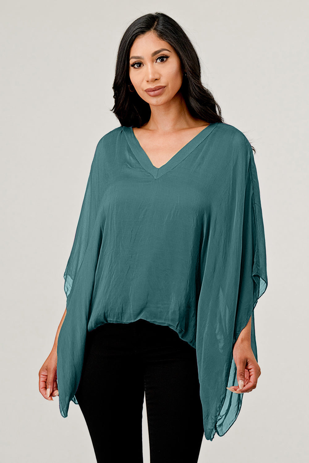 Raw Moda V Neck Italian Silk Top Raw Moda Green One Size