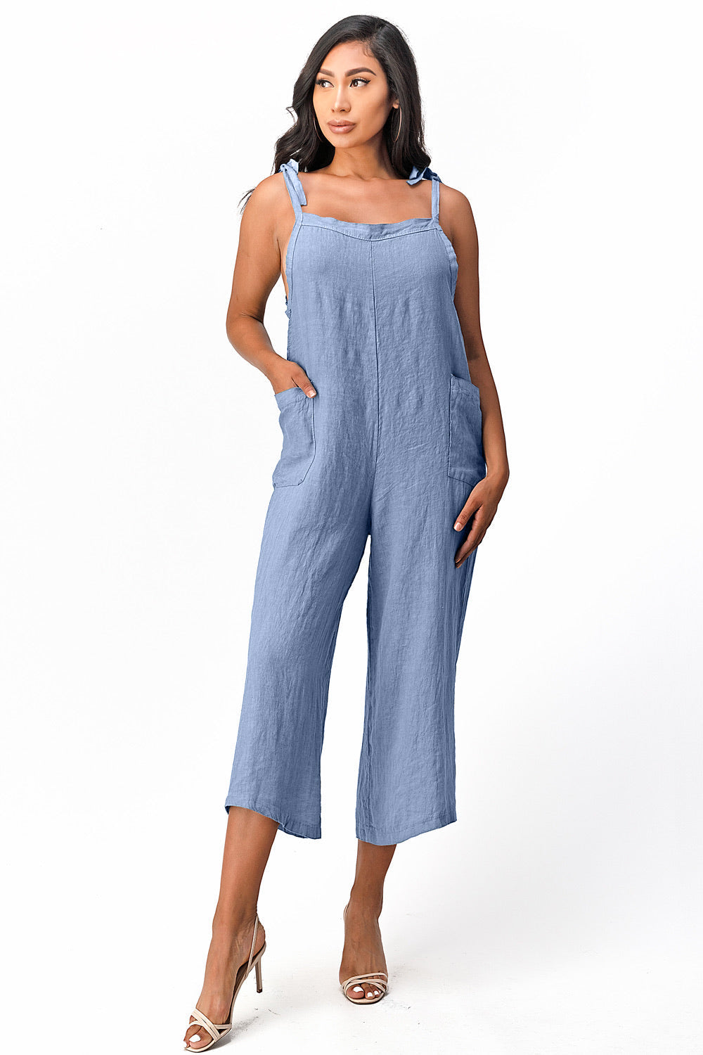 Raw Moda Sides Adjustable Linen Romper Dress Raw Moda One Size Blue