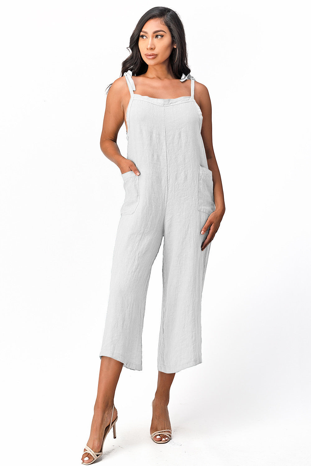 Raw Moda Sides Adjustable Linen Romper Dress Raw Moda One Size White