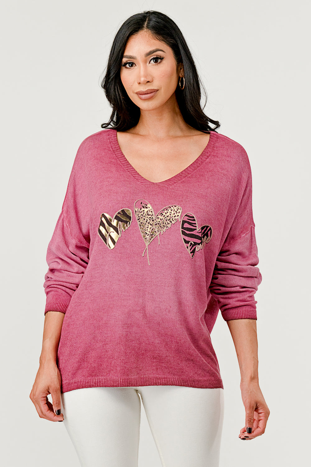 Italian Heart Modal Sweater Top Raw Moda