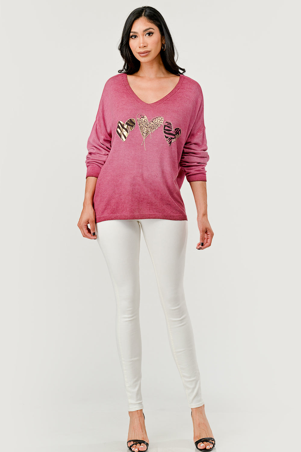 Italian Heart Modal Sweater Top Raw Moda