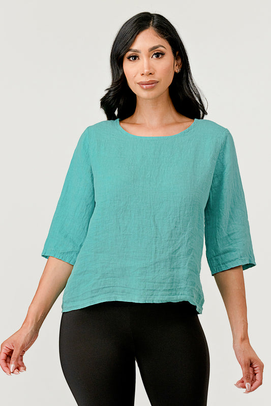 Raw Moda Linen Button Back Top Top Raw Moda S/M Turquoise