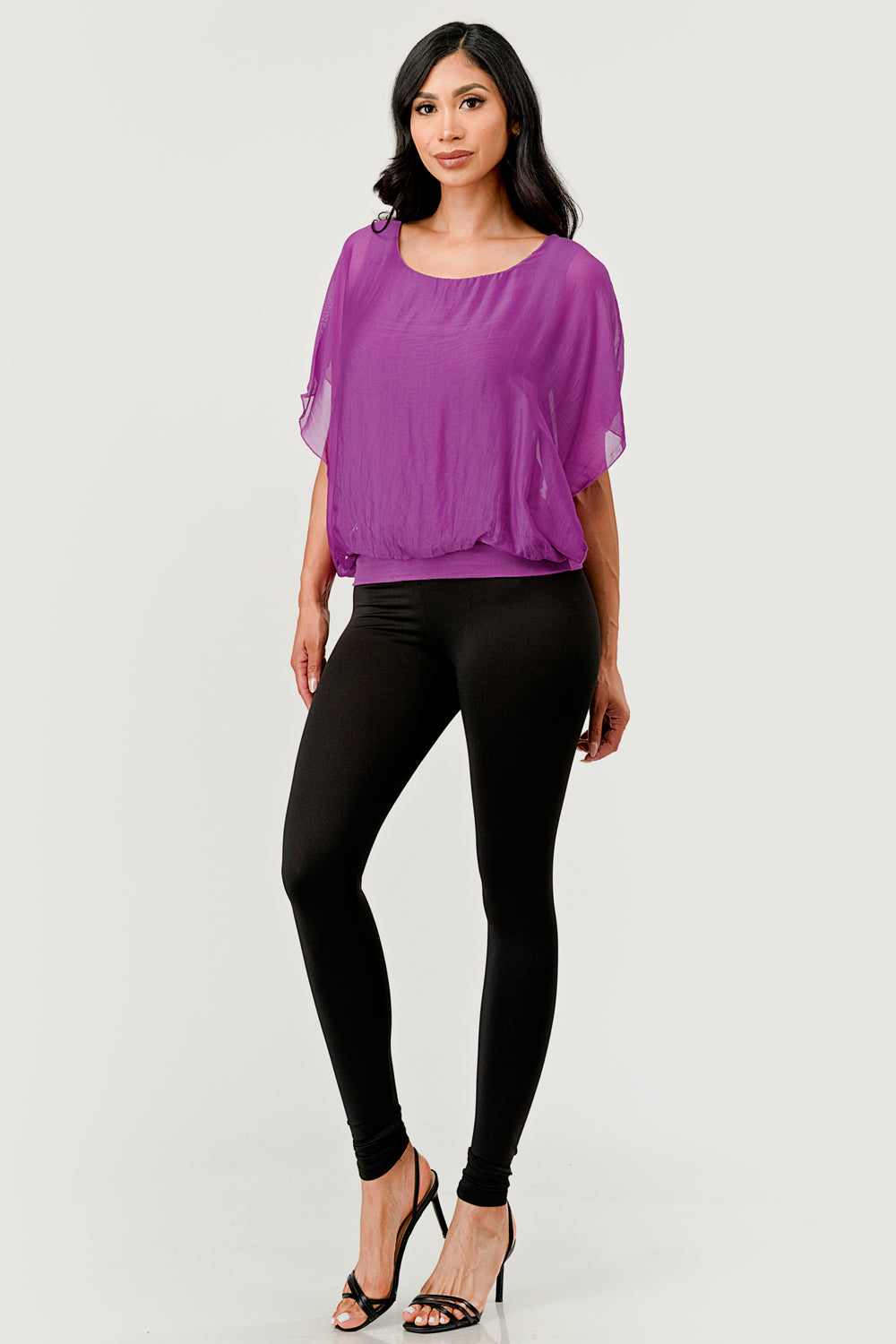 Solid Silk Banded Bottom Top Top Raw Moda