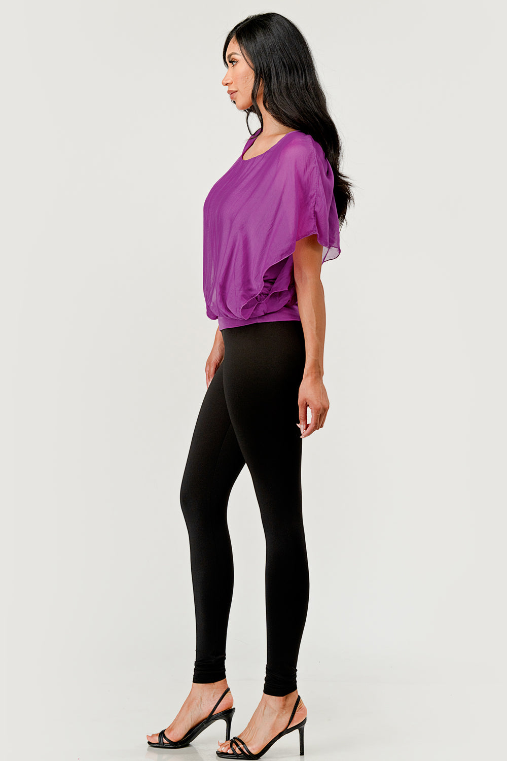 Solid Silk Banded Bottom Top Top Raw Moda