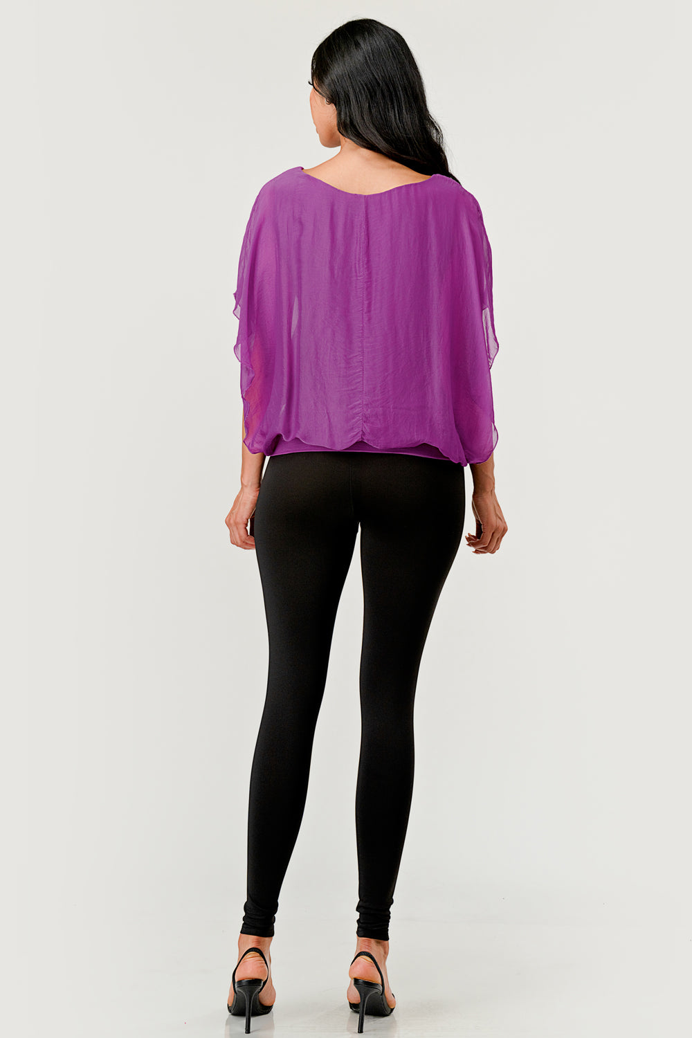 Solid Silk Banded Bottom Top Top Raw Moda