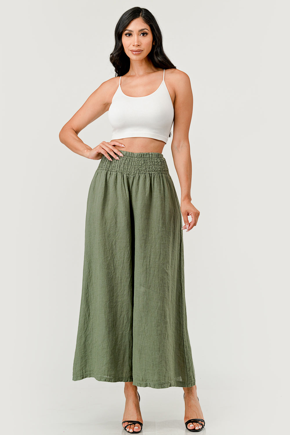 Crossover Wide Waist Linen Pants Bottom Raw Moda