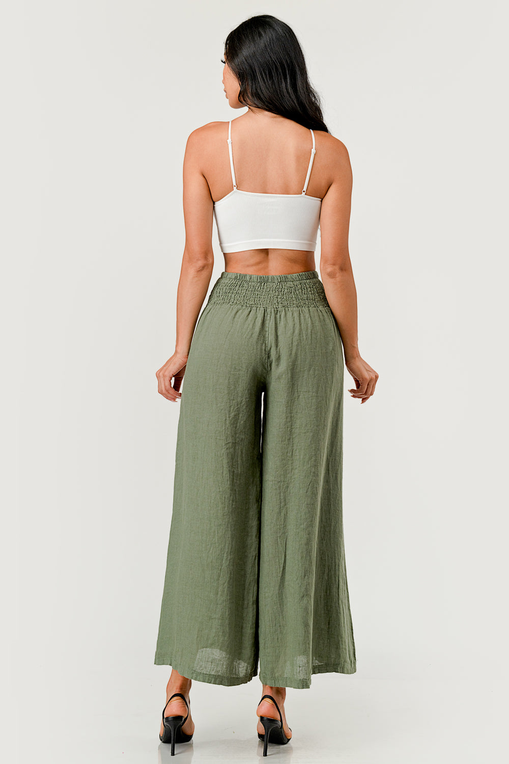 Crossover Wide Waist Linen Pants